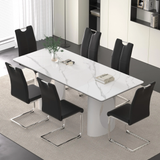 Luxurious Modern Dining Table Sets for 6: Sintered Stone Table with 6 PU Leather Chairs