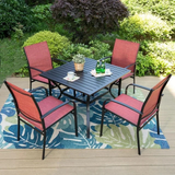 5-Piece Outdoor Patio Dining Set with Metal Steel Square Table