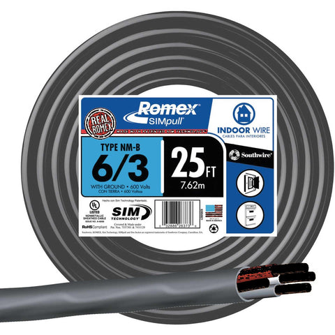 Romex 25 Ft. 6/3 Stranded Black NMW/G Electrical Wire