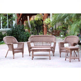 5 Piece Resin Wicker Outdoor Patio Conversation Set in Honey