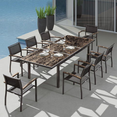 HIGOLD Heck Extendable Teak Outdoor Dining Set for 8/12 Person, Aluminum, by FSCTeak-8Seaters