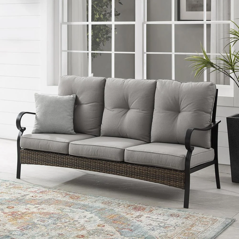 Dahlia Outdoor Metal And Wicker Sofa Set Taupe/Matte Black