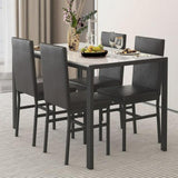 Dining Table Set for 4, Wood Dine Table with 4 Velvet Chairs