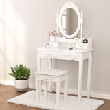 Makeup Vanity Set with Oval Mirror & Stool