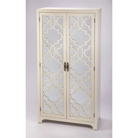 Morjanna Tall Mirrored Cabinet - White