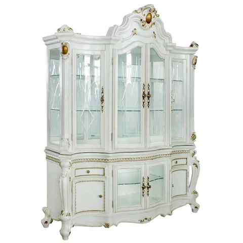 ACME Picardy 2-Drawer Wooden Hutch and Buffet with Glass Doors in Antique Pearl