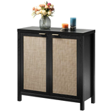 Rattan Buffet Cabinet Boho Sideboard Storage Cabinet