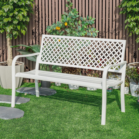 Winter Wonderland- White All-Steel Garden Bench for Relaxation