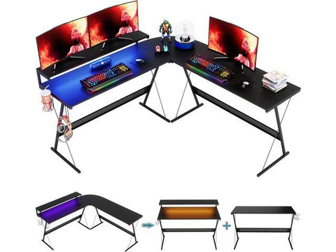 65" LED L Shaped Gaming Desk Corner Computer Desk