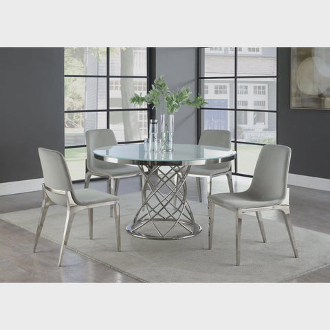 Irene 5-piece Round Glass Top Dining Set White and Chrome