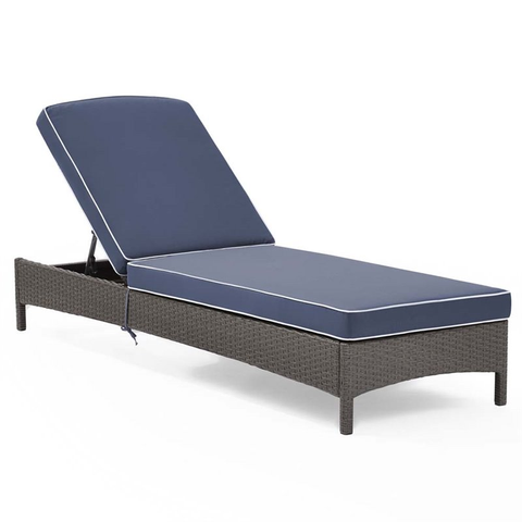 Wicker Patio Chaise Lounge in Gray and Navy