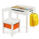 Kids Table and Chair Set Wood Activity Study Desk w/ Storage Drawer Hook