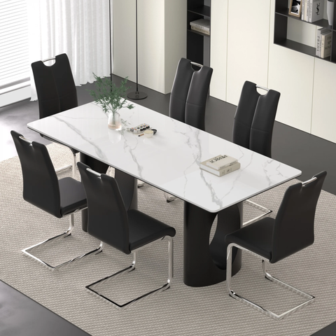 Luxurious Modern Dining Table Sets for 6: Sintered Stone Table with 6 PU Leather Chairs