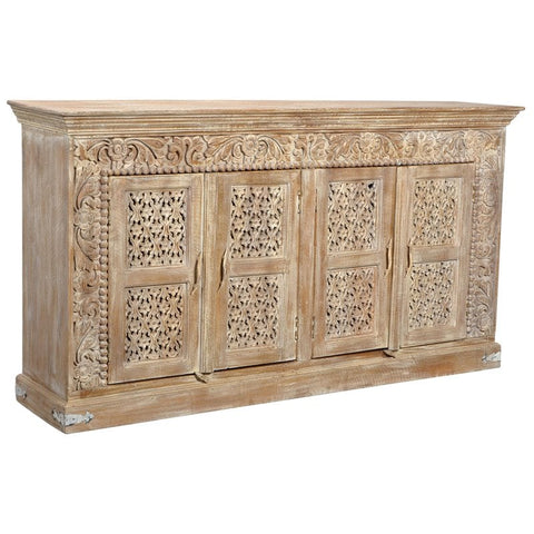 Toro Solid Wood 4 Door Sideboard in Antique White