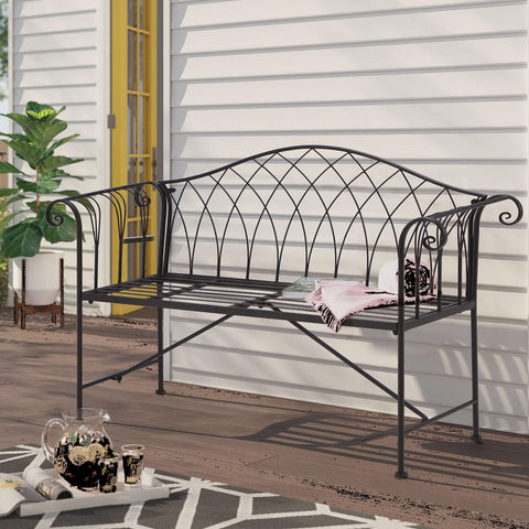 Outdoor Patio Garden Furniture Metal Bench, Loveseat Park Bench for 2 People, Black