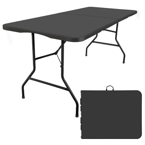 6 ft Rectangular Black Plastic Folding Table