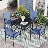 5 Piece Patio Metal Dining Set Square Table and 4 Textilene Chairs