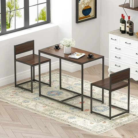 3-Piece Dining Table Set with 2 Chairs, Counter Height Bar Set for Dining Room, Kitchen, Brown