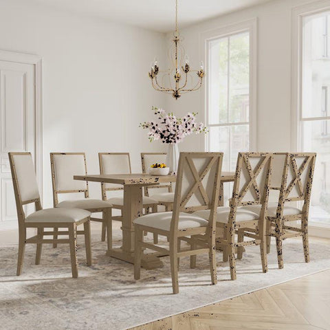 Hudson Trestle Dining Table with Upholstered and Wood Chairs