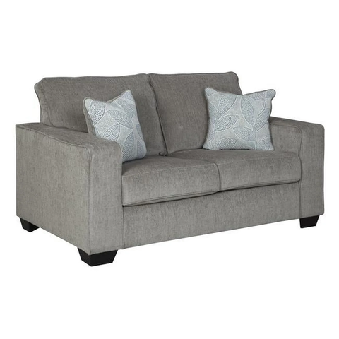 Contemporary Fabric Upholstered Loveseat with Track Armrests, Light Gray