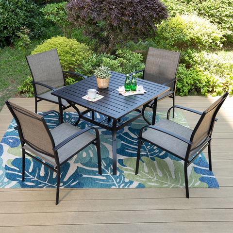 5-Piece Outdoor Patio Dining Set with Metal Steel Square Table