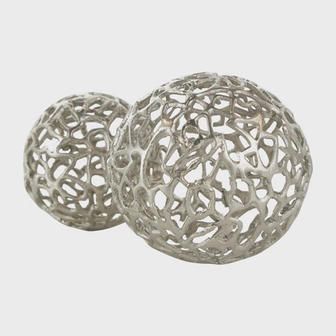 Marqual Aluminum Metal Decorative Orbs & Vase Filler with Open Lattice Work Set (Set of 2)