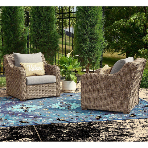 2-Pack Outdoor Club Lounge Chairs Gray Cushions with Patio Cover