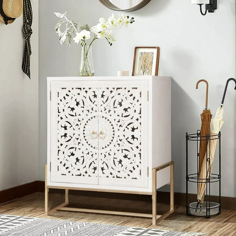 2-Door Hollow Carving Accent Cabinet