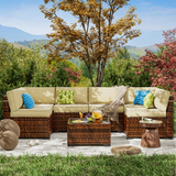 Syid 6 - Person Outdoor Slanted-Back Sectional Sofa With Coffee Table