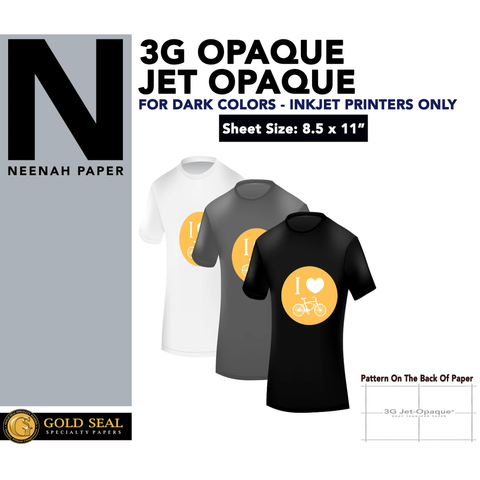 IRON ON HEAT TRANSFER PAPER 3G JET OPAQUE 8.5 x 11" CUSTOM PACK 50 SHEETS