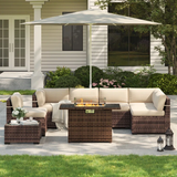 Syid 6 - Person Outdoor Slanted-Back Sectional Sofa With Coffee Table