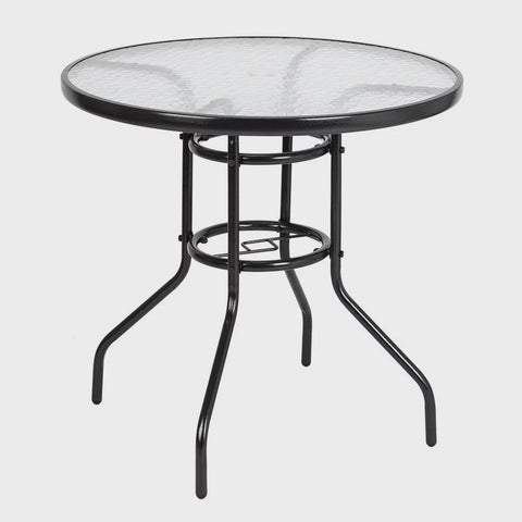 Outdoor Dining Table Round Toughened Glass Surface for Garden and Patio, Tempered Glass Bistro Chat Table