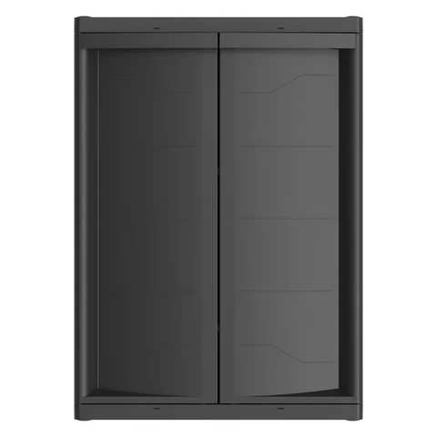 plastic Garage Cabinet 2 Shelf 18.5Dx25.47Wx35.43"H, Black Finish