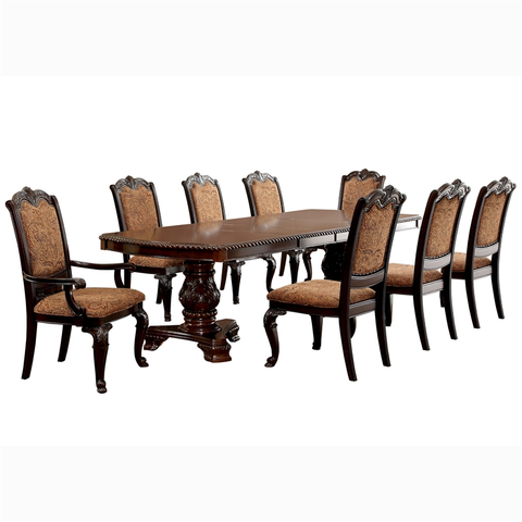 Wood 9-Piece Extendable Dining Set in Brown Cherry