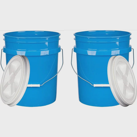 HetayC 5 Gallon Bucket Pail with Air Tight White Screw on Lid - Food Grade-BPA Free - (Pack of 2) - Made in USA Buckets