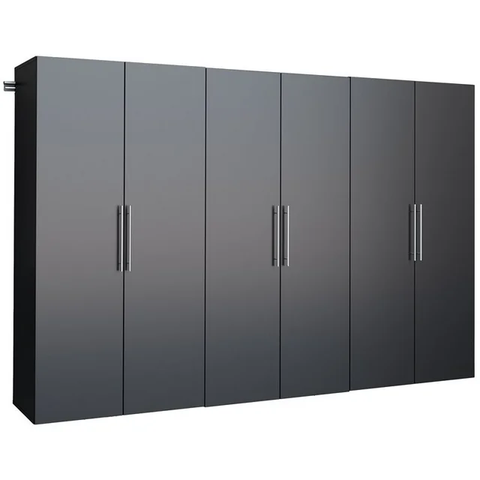 Transitional 3 Piece 108" Wooden Garage Storage Cabinet in Black