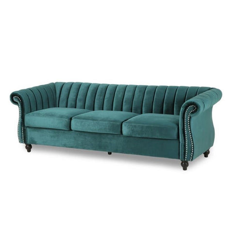 Pemberly Row Modern / Contemporary Velvet Sofa in Teal and Dark Brown