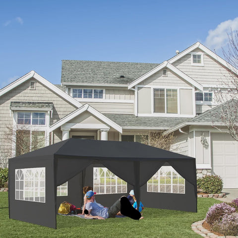 SamyoHome 10' x 20' Canopy Waterproof Party Tent Outdoor Tent 6 Sides Black