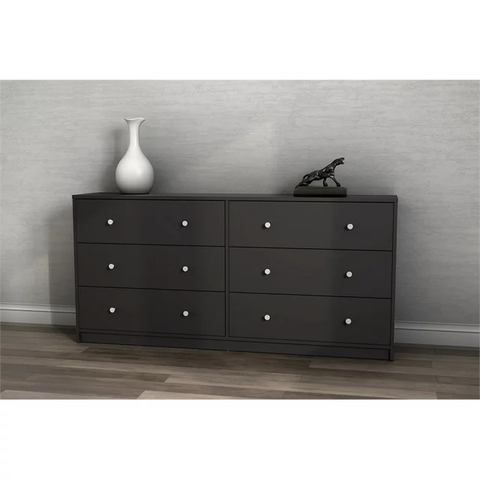 Contemporary 6 Drawer Wood Double Dresser in Black