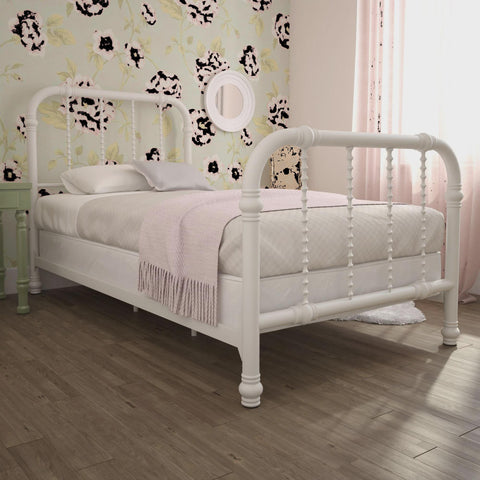 DHP Jenny Lind Kids Metal Bed Frame with Headboard, Twin, White