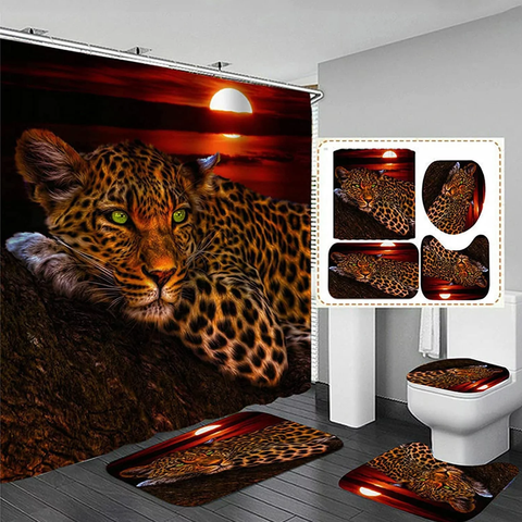 FRAMICS Leopard Cheetah Shower Curtain and Rug Sets, 16 Pc