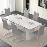 Luxurious Modern Dining Table Sets for 6: Sintered Stone Table with 6 PU Leather Chairs