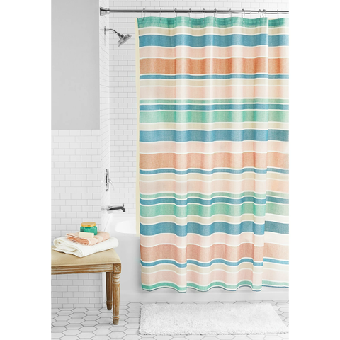 Mainstays 14-Piece Multi Stripe Polyester Shower Curtain Set with Liner, 72" x 72"