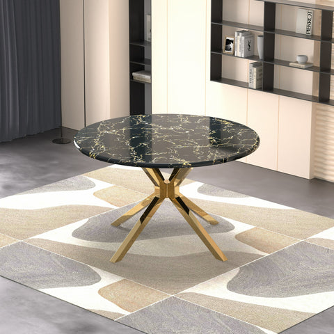 47" Luxurious Round Modern Faux Marble Dining Table