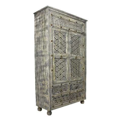 42" 2-Door and 3-Drawer Traditional Solid Wood Armoire in Aged Gray