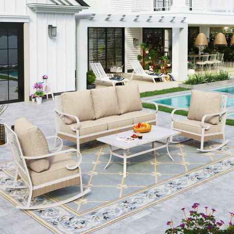 4 Piece Patio Conversation Set Outdoor Furniture Sofa Set with Rocking Chair