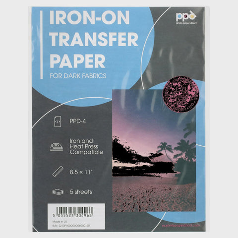 PPD Inkjet Iron-On Dark T Shirt Transfers Paper LTR 8.5x11" Pack of 5 Sheets (PPD-4-5)