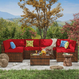 Syid 6 - Person Outdoor Slanted-Back Sectional Sofa With Coffee Table