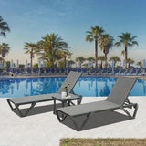 Domi Pool Lounge Chairs Set of 3, Adjustable Aluminum Plastic Outdoor Chaise Lounge with Side Table