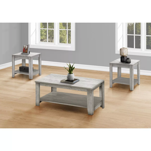 Monarch Specialties Table Set 3Pcs Set Coffee End Side Accent Living Room Laminate Grey Transitional